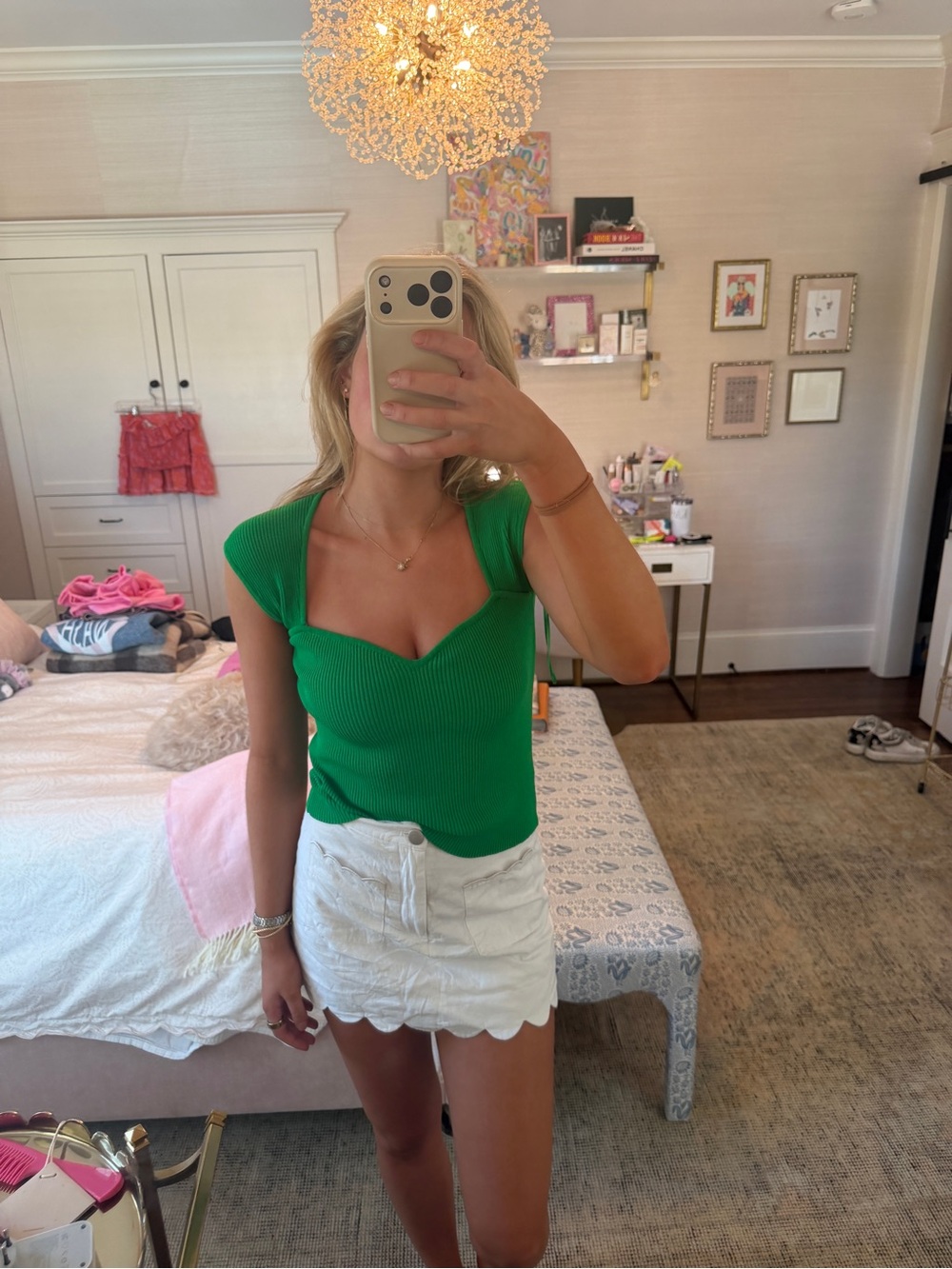 Lucy Paris Emerald Ribbed Sweetheart Crop Top